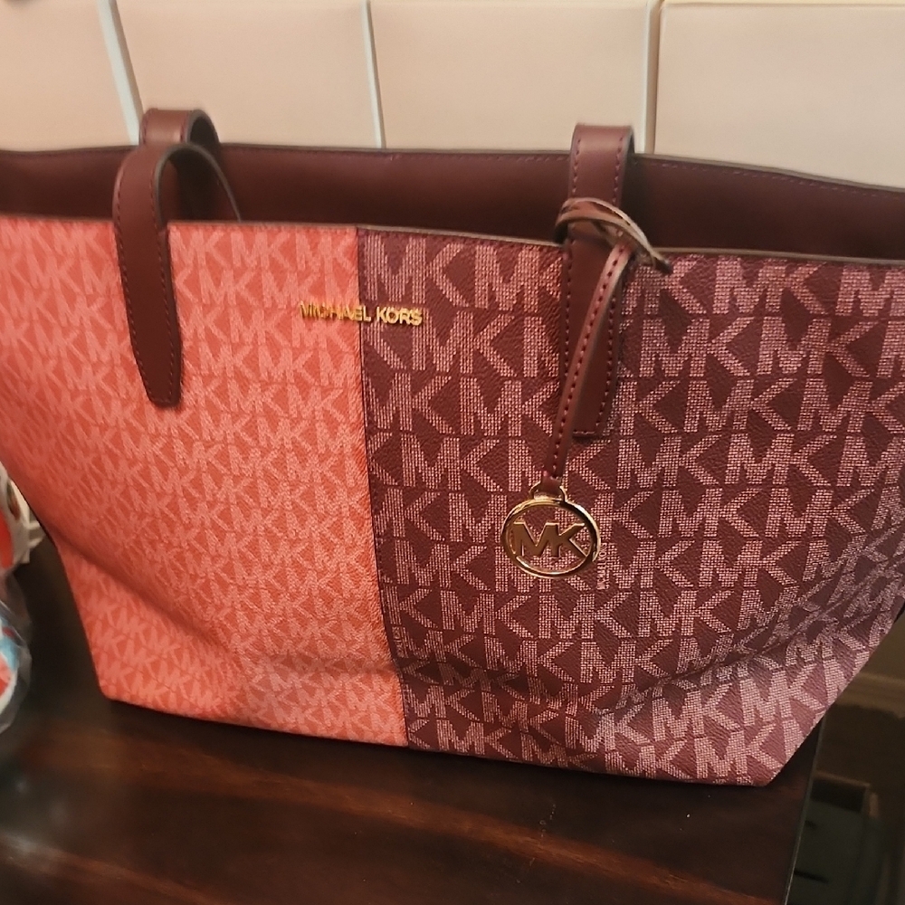 Michael Kors Pink and Brown Tote Bag